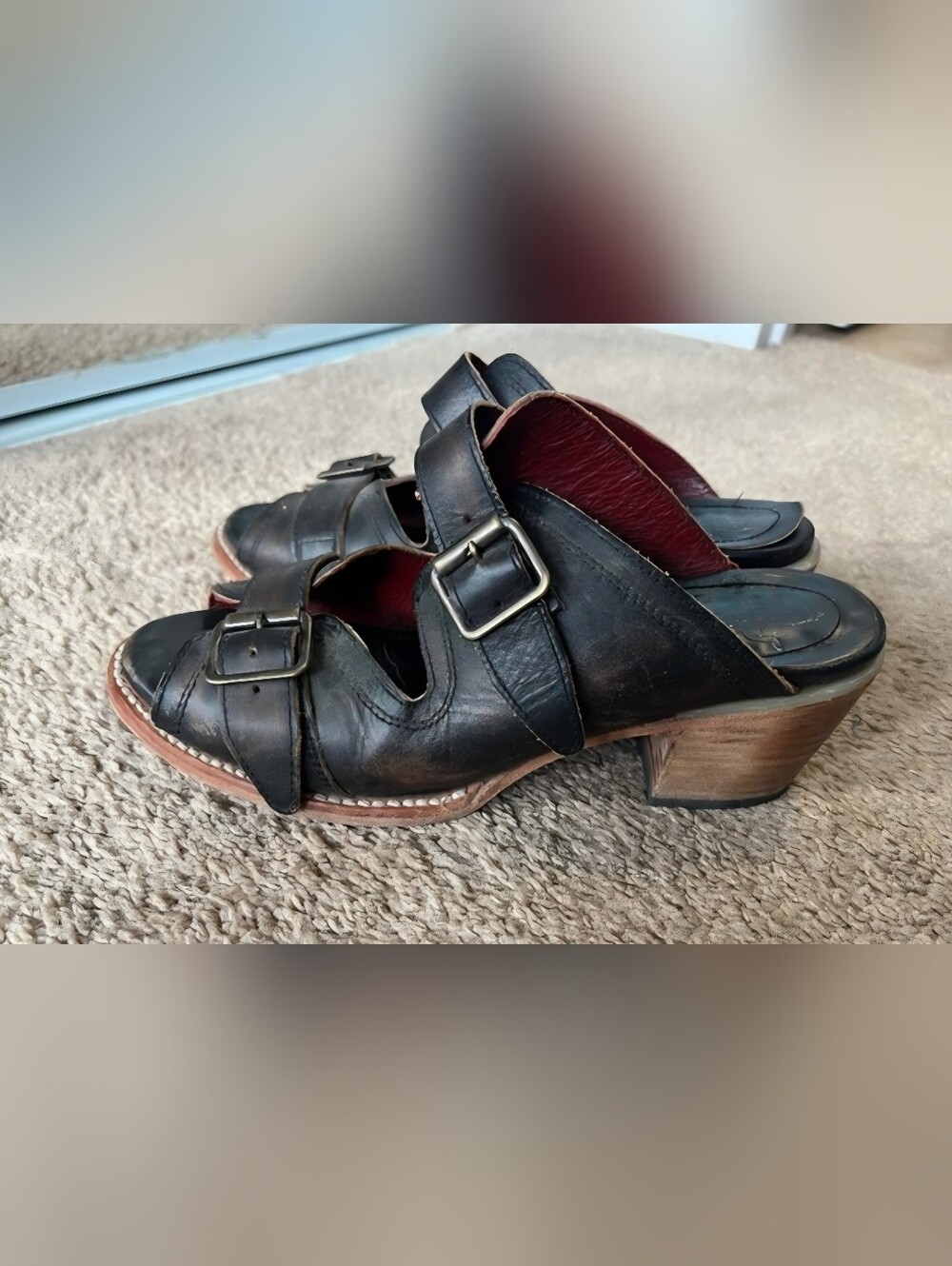 Freebird by Steven Black Leather Double Buckle Mule Heels Size 9